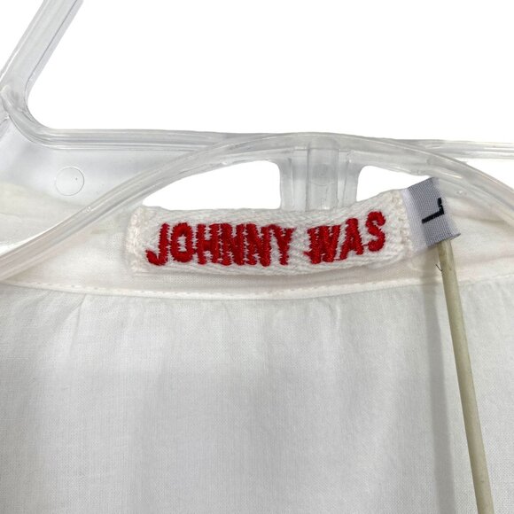 Johnny Was Tunic Blouse Floral Embroidery White Boho Artsy Romantic Feminine L - Picture 8 of 11